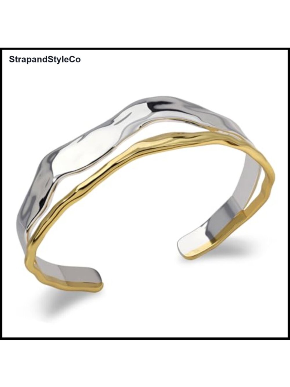 Sterling Silver Two Tone Cuff Bracelet Gold Plated Open Bangle